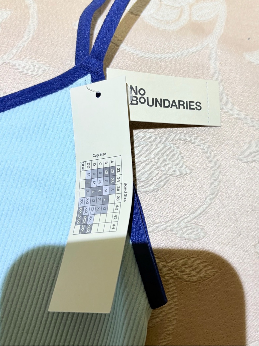 NWT No Boundaries Reversible Light Blue Ribbed Bralette with Navy Trim. XL - Picture 4 of 6